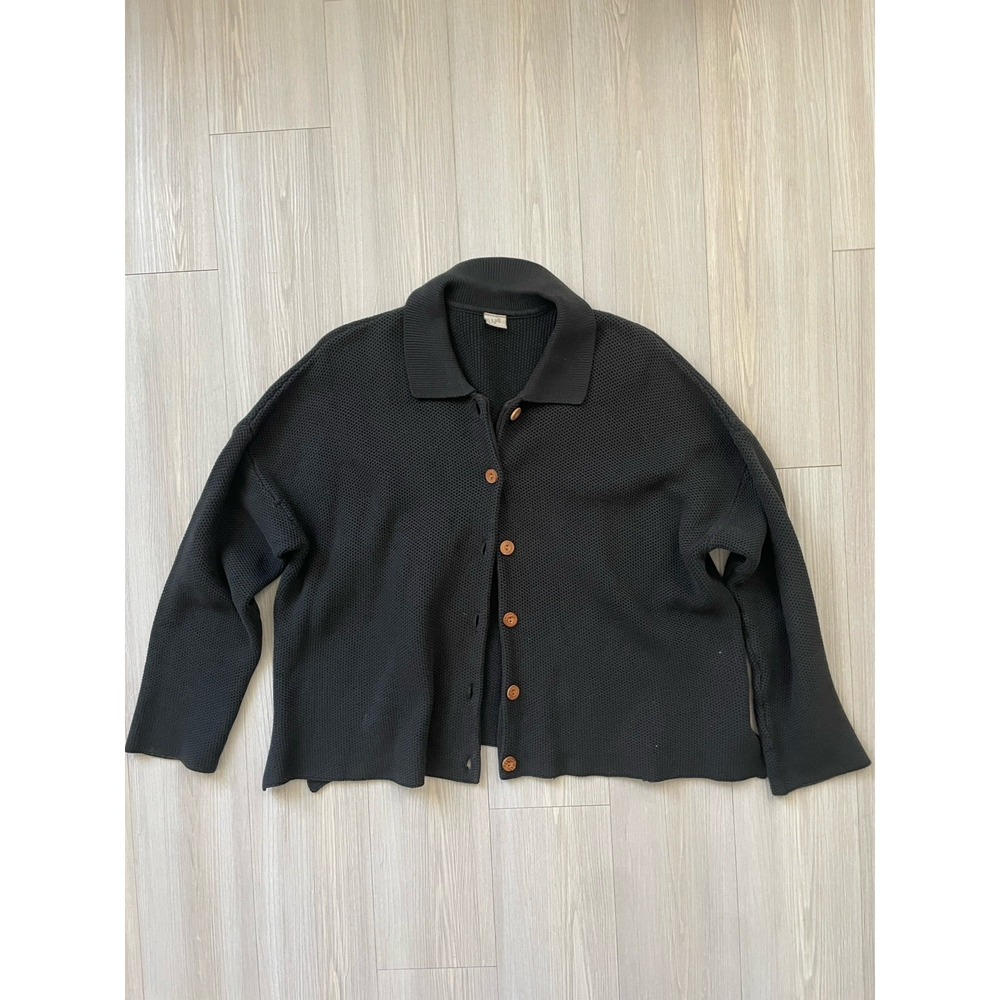 J. Jill Black Cotton Knit Collared Button-Front Cardigan Sweater Women's Size M